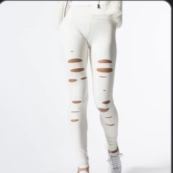 ALO WHITE RIPPED LEGGINS - Picture 1 of 5